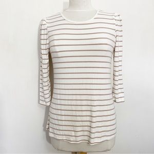 TIME and TRU gathered shoulder striped long sleeve rayon rib knit top S